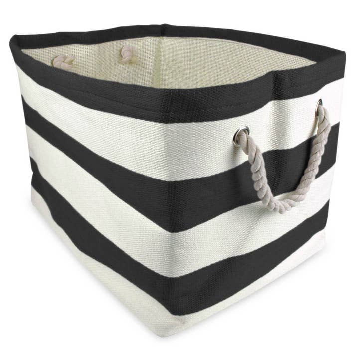 Paper Bin Stripe Black Rectangle Small 11 x 10 x 9 for wholesale by Welcome Home Unbeatable Deals