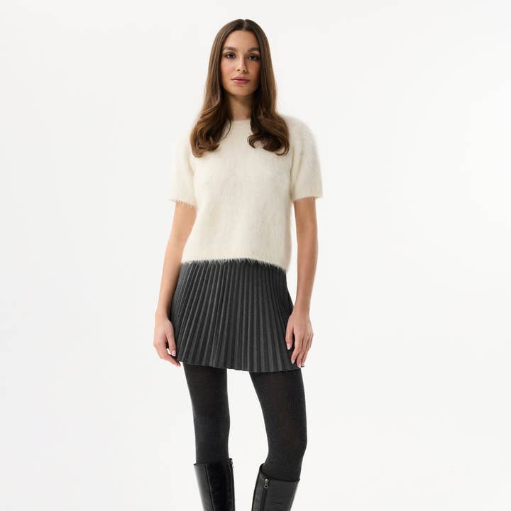 Jersey de alpaca de manga corta crudo para venta al por mayor de leo & ugo