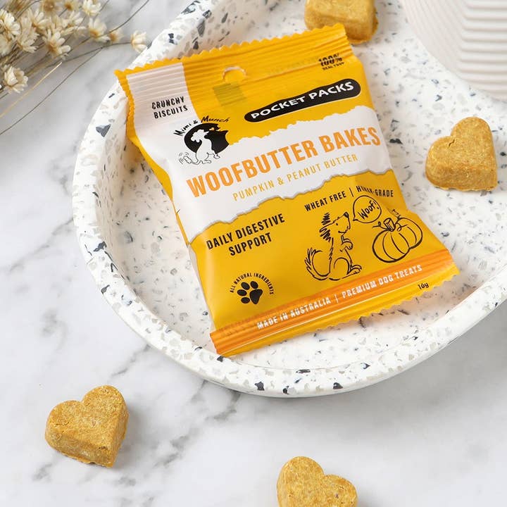 Mimi & Munch Woofbutter Bakes Natural Dog Treats - Pocket Packs for wholesale by Mimi & Munch