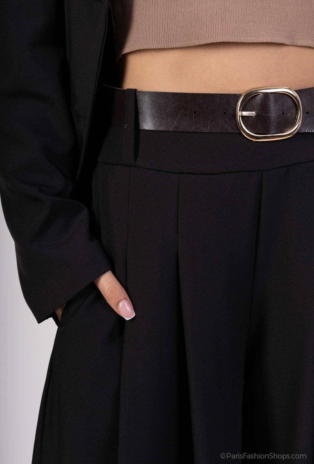 Kurt Muller – wholesale Pants – Women's – KM Zra Classy Wide Leg Belted Trousers3