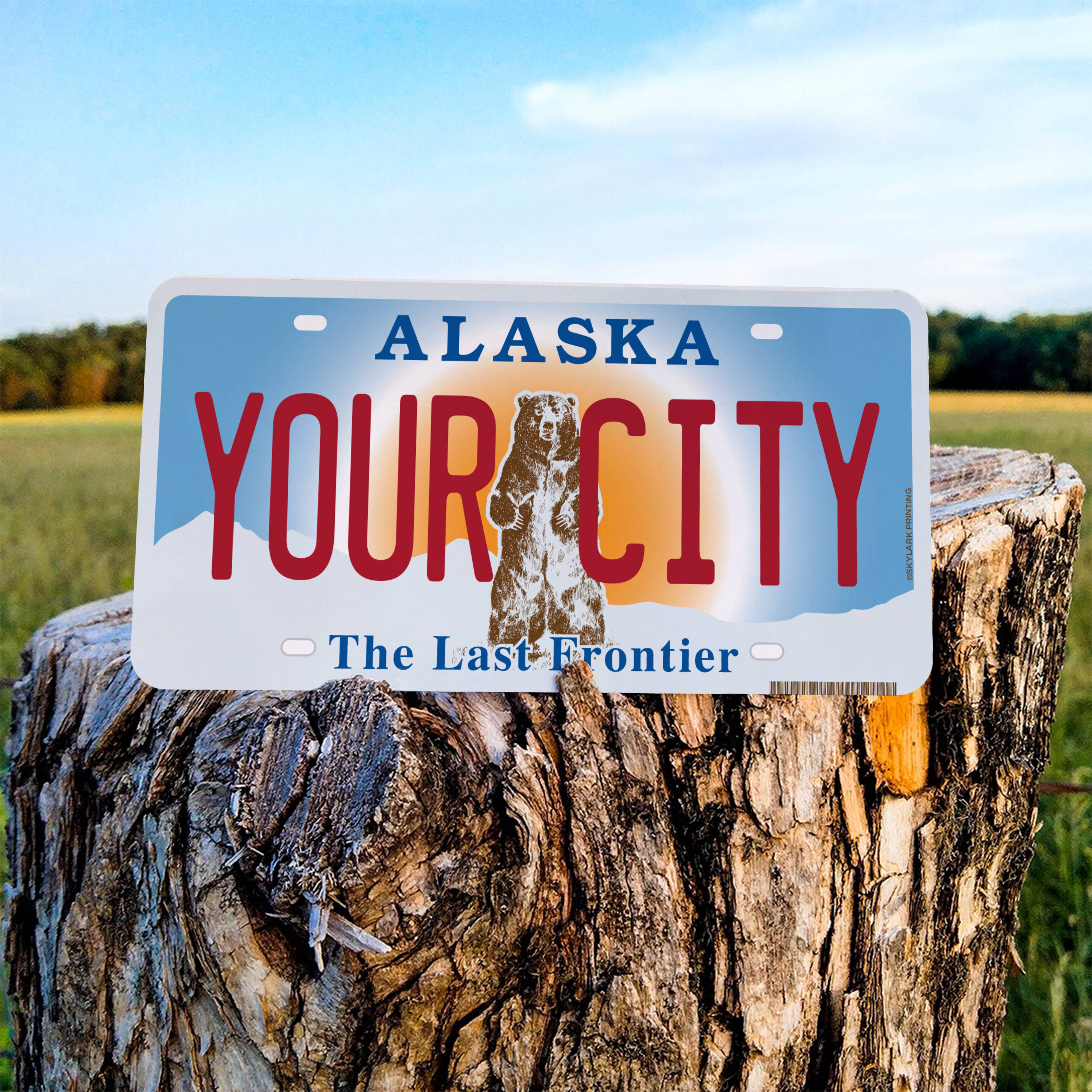Skylark Printing - Wholesale Sticker - Alaska License Plate Souvenir Sticker with Your City, Text1