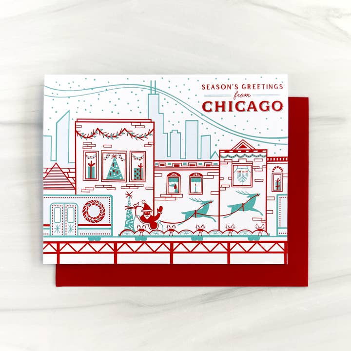 Paper Parasol Press - Wholesale Season's Greetings Card - Holiday Chicago CTA Card (Box Set of 6)1