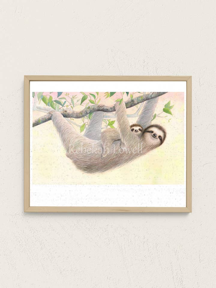 Sloth Mama and Baby Print for wholesale by Rebekah Lowell Creative Studio
