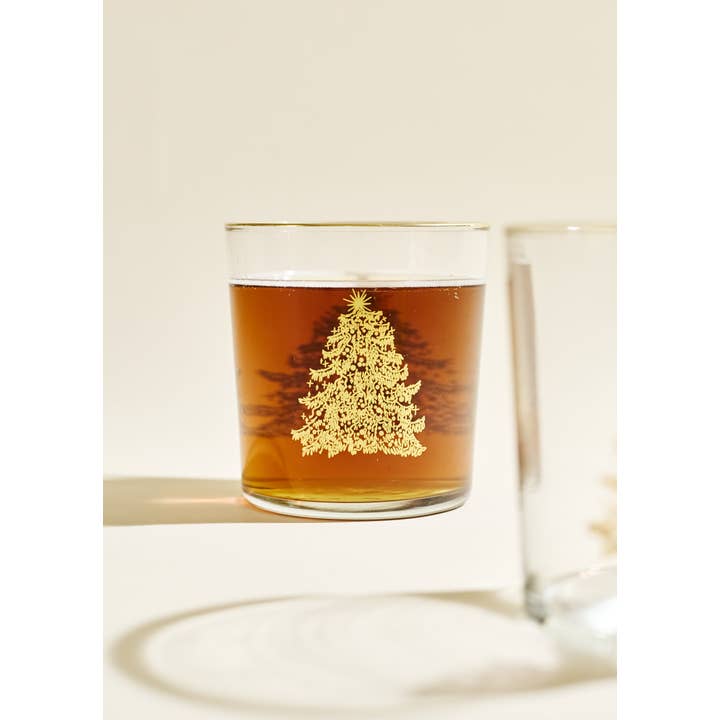 One & Only Paper - Wholesale Drinking Glass/Cup - Gold Christmas Tree 12.5 Ounce Glass Tumbler2