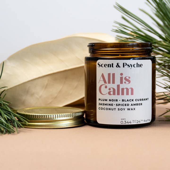 All is Calm Scented Candle - 4oz Amber Jar for wholesale by Scent & Psyche