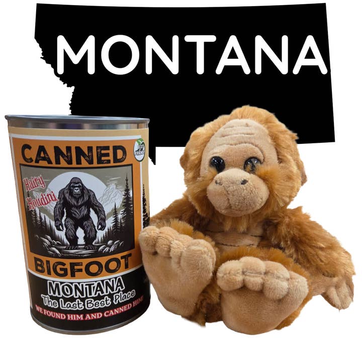 Montana Edition | Canned Bigfoot Stuffed Animal Plush w/Joke for wholesale by Canned Gifts