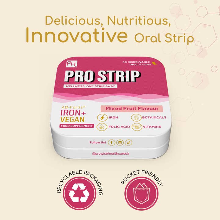 Prowise Healthcare - Wholesale Oral supplement/vitamin - PROSTRIP®️ IRON+ AB-Fortis® 14mg 30 Oral Vegan Strips6