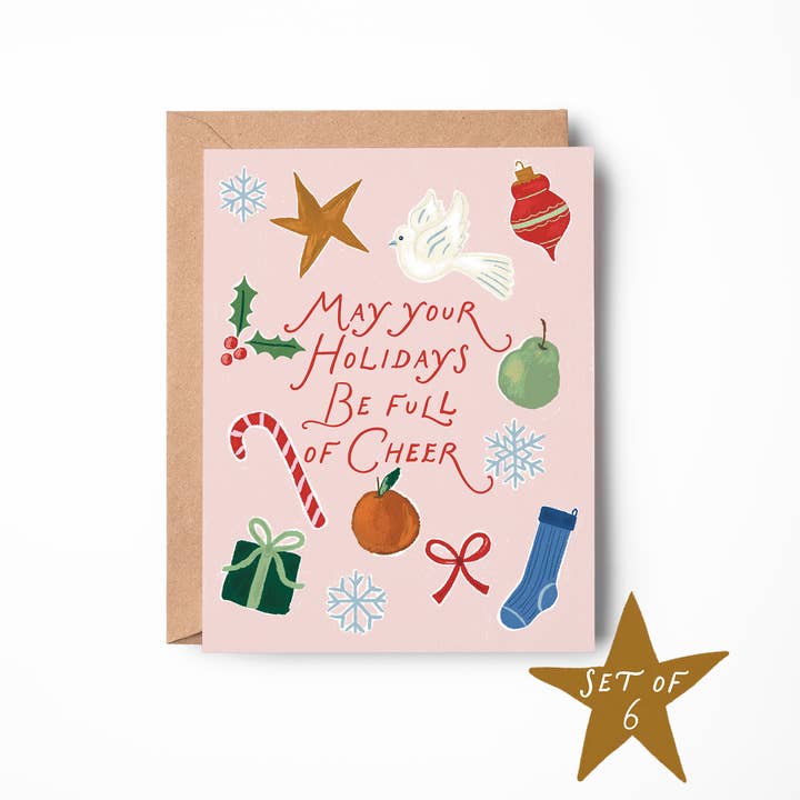 Full Of Cheer Card - Box Set of 6 for wholesale by Pink Pigeon Studio