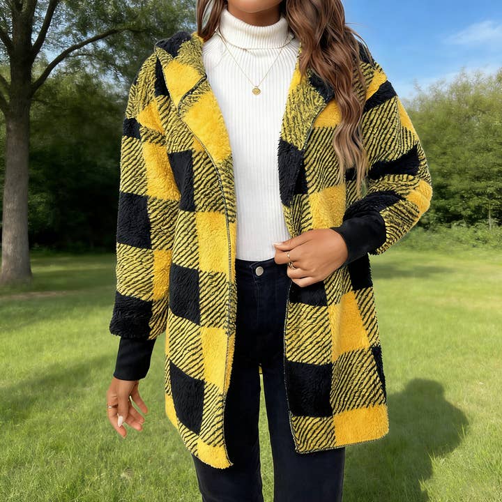 Cardigan en maille à carreaux et blocs de couleur lâche pour la vente par Lily Clothing