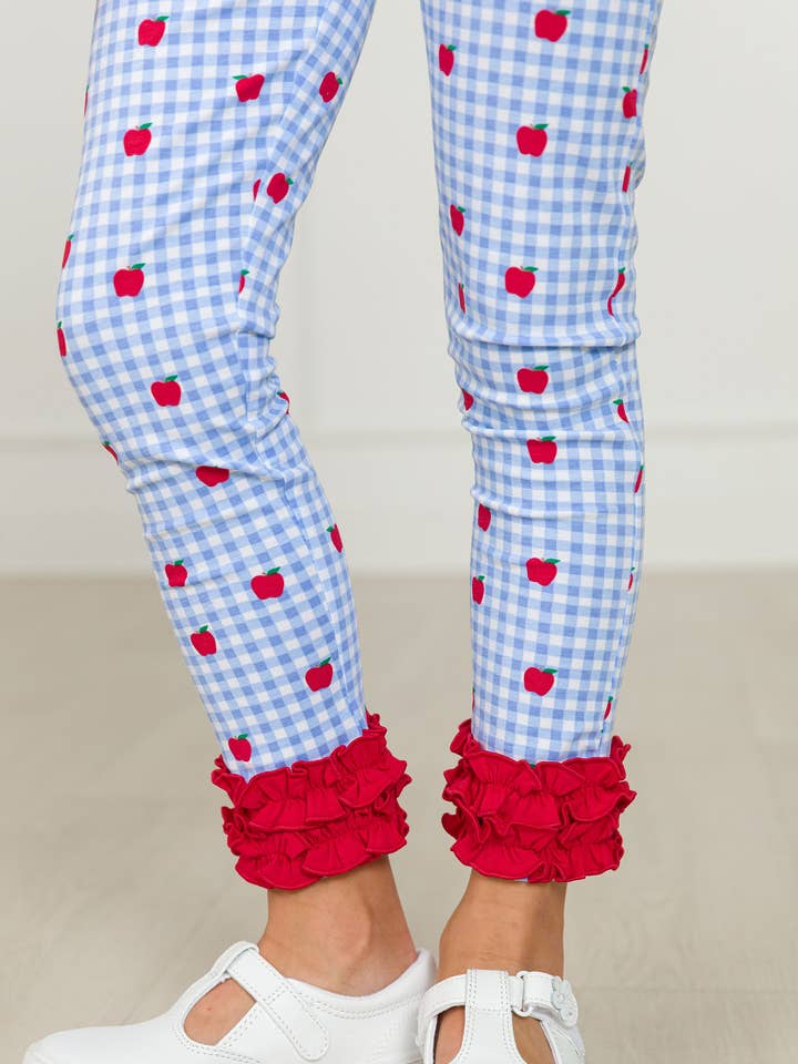 Leggings à volants classiques en vichy verger de pommes pour filles pour la vente par RuffleButts + RuggedButts