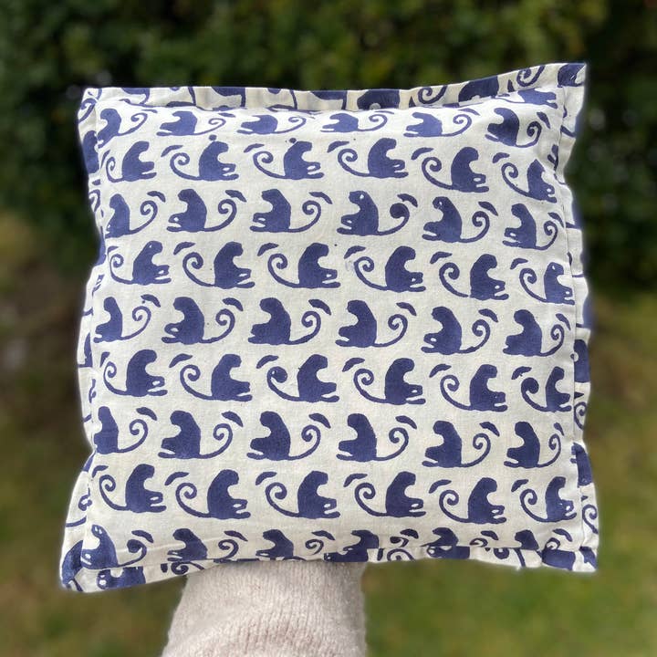 Kissenbezug 30x30cm indischer Blockdruck Äffchen Blau/Weiß für den Großhandel von Pink Tuk Tuk