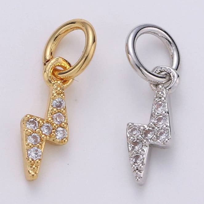 Tiny 14K Gold Fill Charm Lightning Bolt CZ Charm Micro Pave charm Thunder Bolt Charm Silver Bolt Charm for Bracelet Earring Necklace Charm D105 D106 for wholesale by Aim Eternal