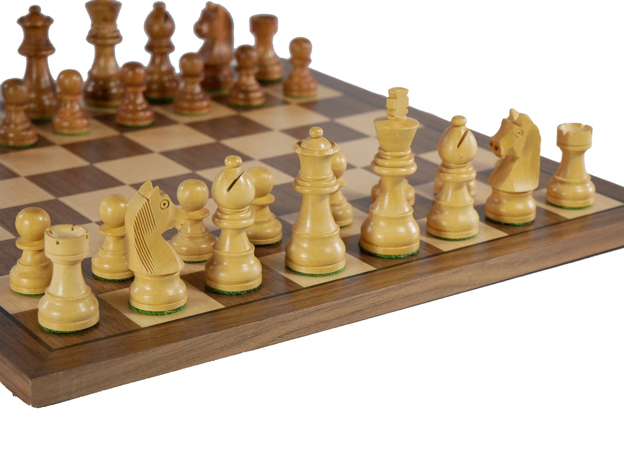 WorldWise Imports - Wholesale Board Game - Chess Set - Sheesham/Boxwood German Knight on Walnut & Maple Veneer Board2