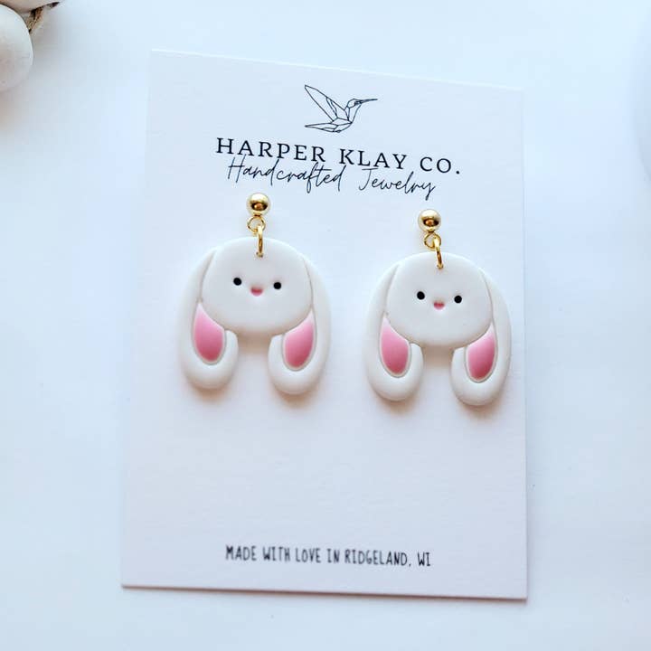 The Bunny Dangles- Polymer Clay Earrings for wholesale by Harper Klay Co