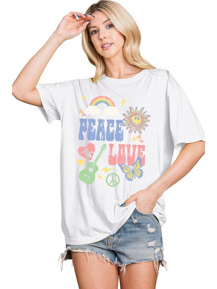 Zutter - Wholesale Screen Printed T-Shirt - Women's - Peace & Love Vintage Graphic S/S Premium Washed Tee