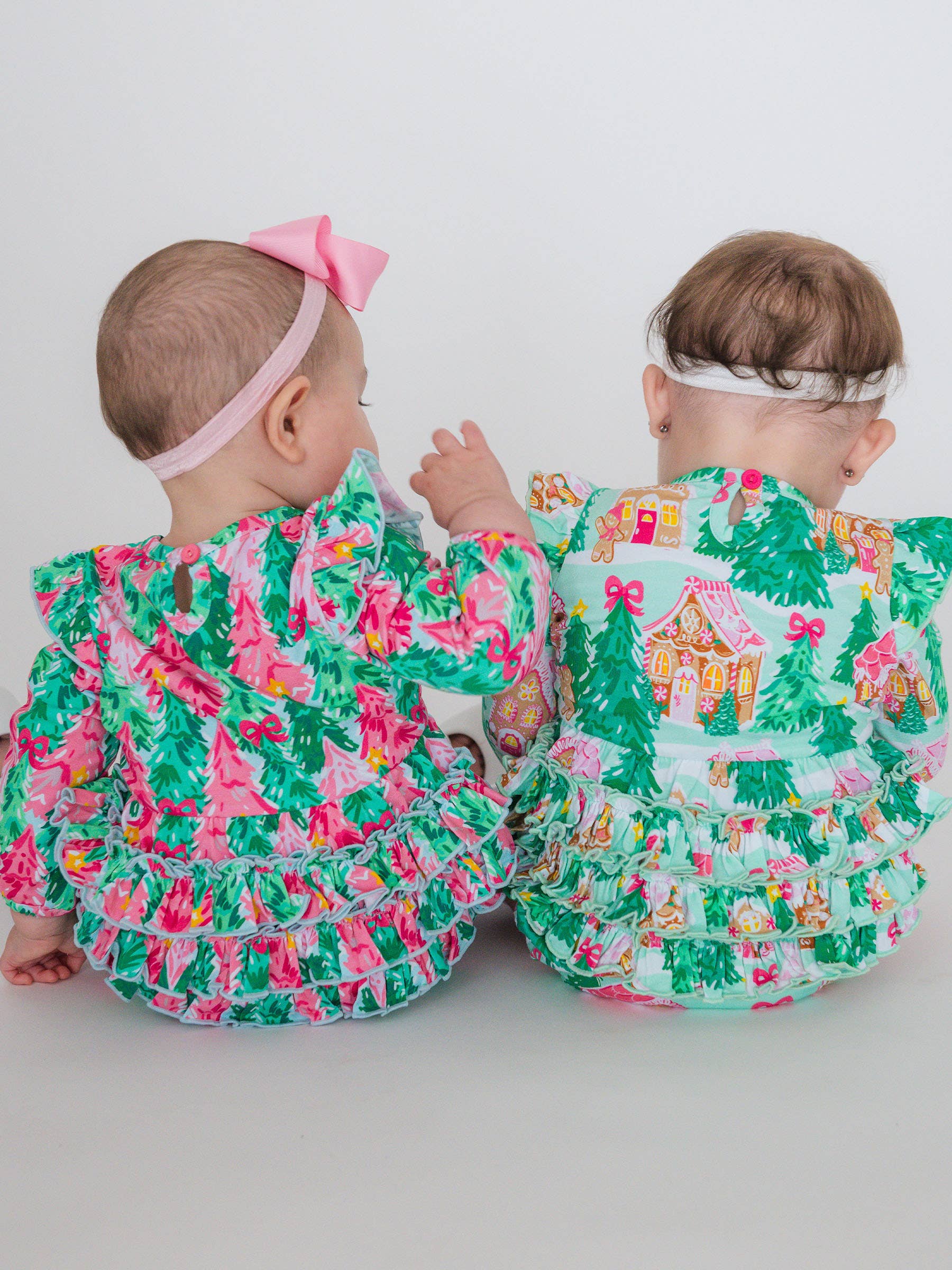 Green Baby Girls Pink Jolly Gingerbread Knit Long Sleeve Flutter Bubble Romper for wholesale on Faire2