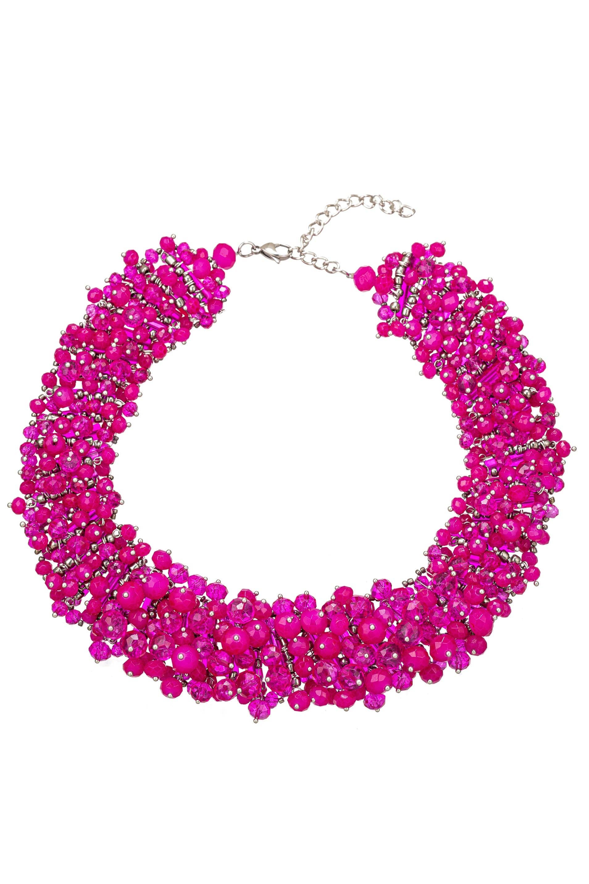 Eye Candy Los Angeles - Wholesale Beaded/Pearl Necklace - Harper Hot Pink Collar Statement Necklace0