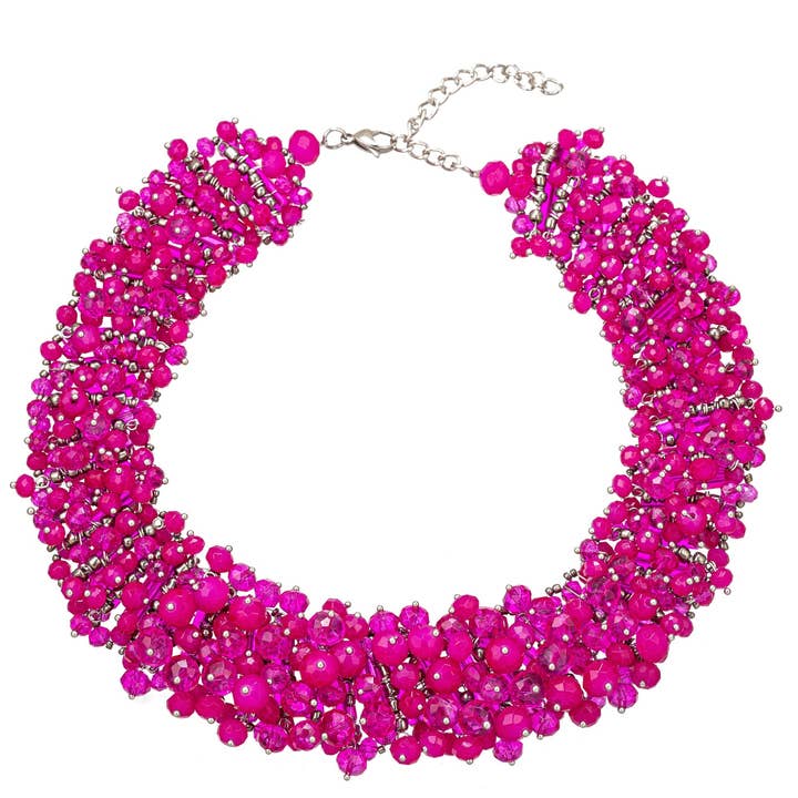 Eye Candy Los Angeles - Wholesale Beaded/Pearl Necklace - Harper Hot Pink Collar Statement Necklace0