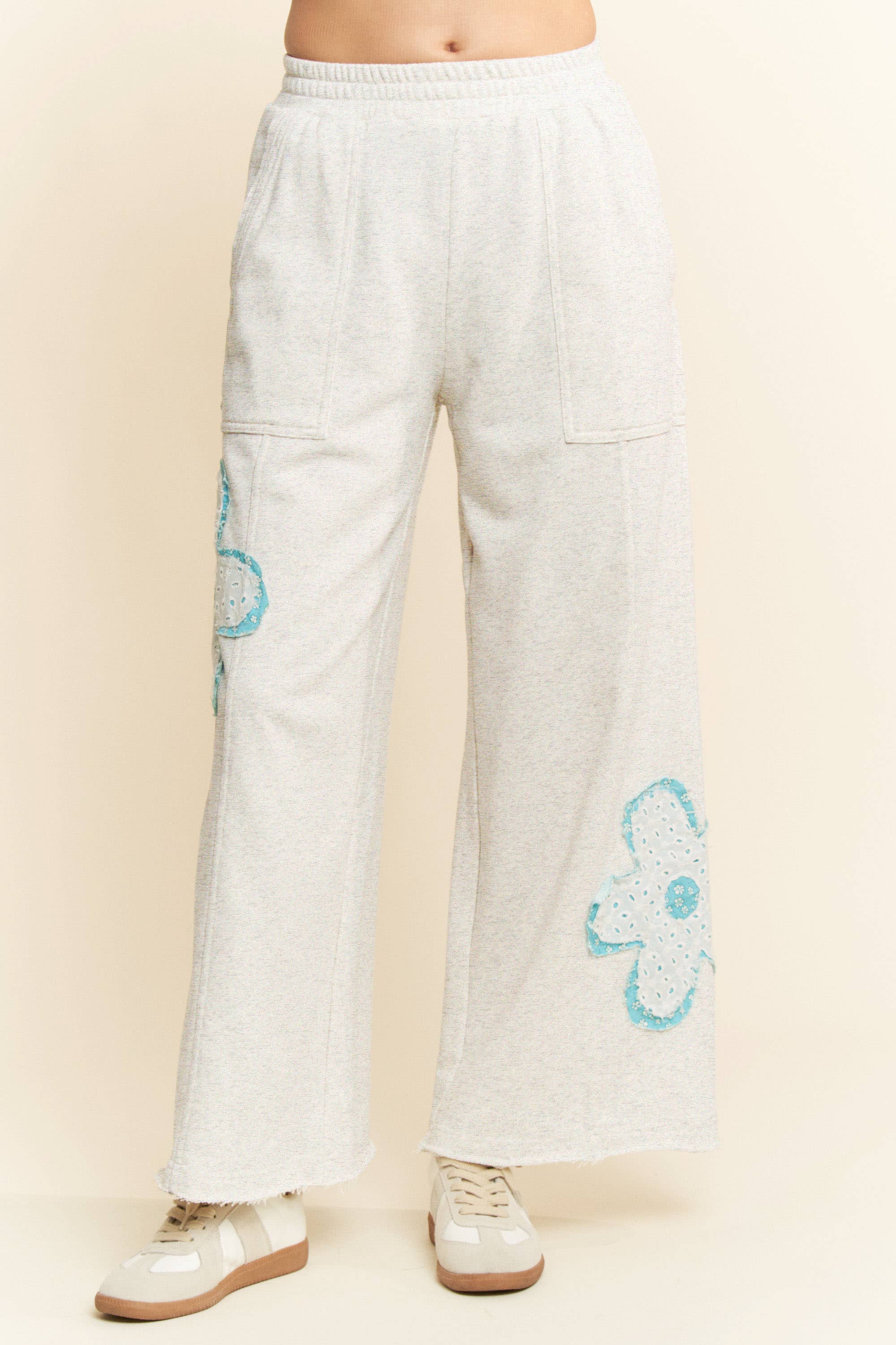 Davi & Dani - Wholesale Pants - Women's - FLORAL PATCH POCKETS ELASTIC TERRY EASY PANTS6