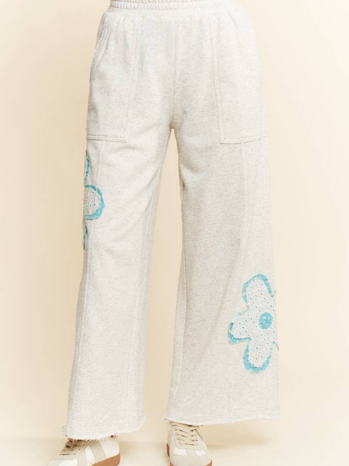 Davi & Dani - Wholesale Pants - Women's - FLORAL PATCH POCKETS ELASTIC TERRY EASY PANTS6