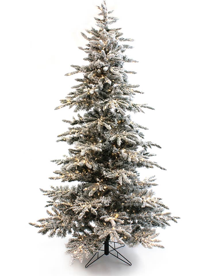 Pre-lit Slim Flocked Christmas Tree with clear LED for wholesale by Perfect Holiday