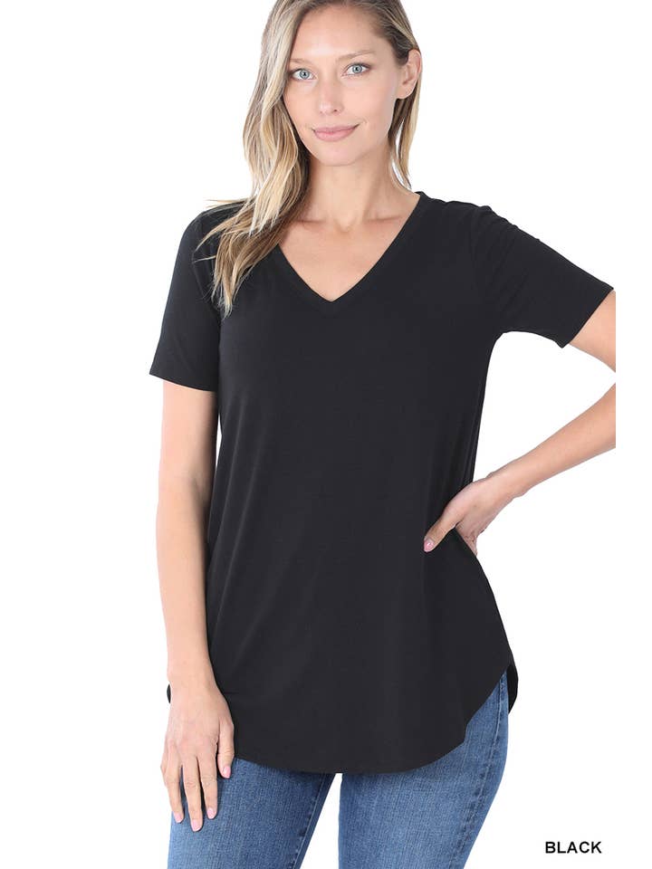 Vanilla Monkey - Wholesale Tunic - Women's - Short Sleeve V-neck Round Hem Top