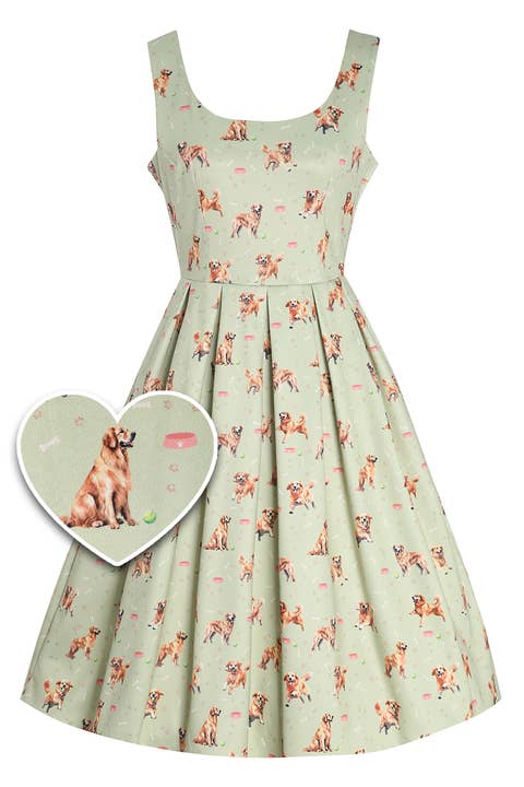 Amanda Light Green Golden Retriever Swing Dress for wholesale by Dolly & Dotty