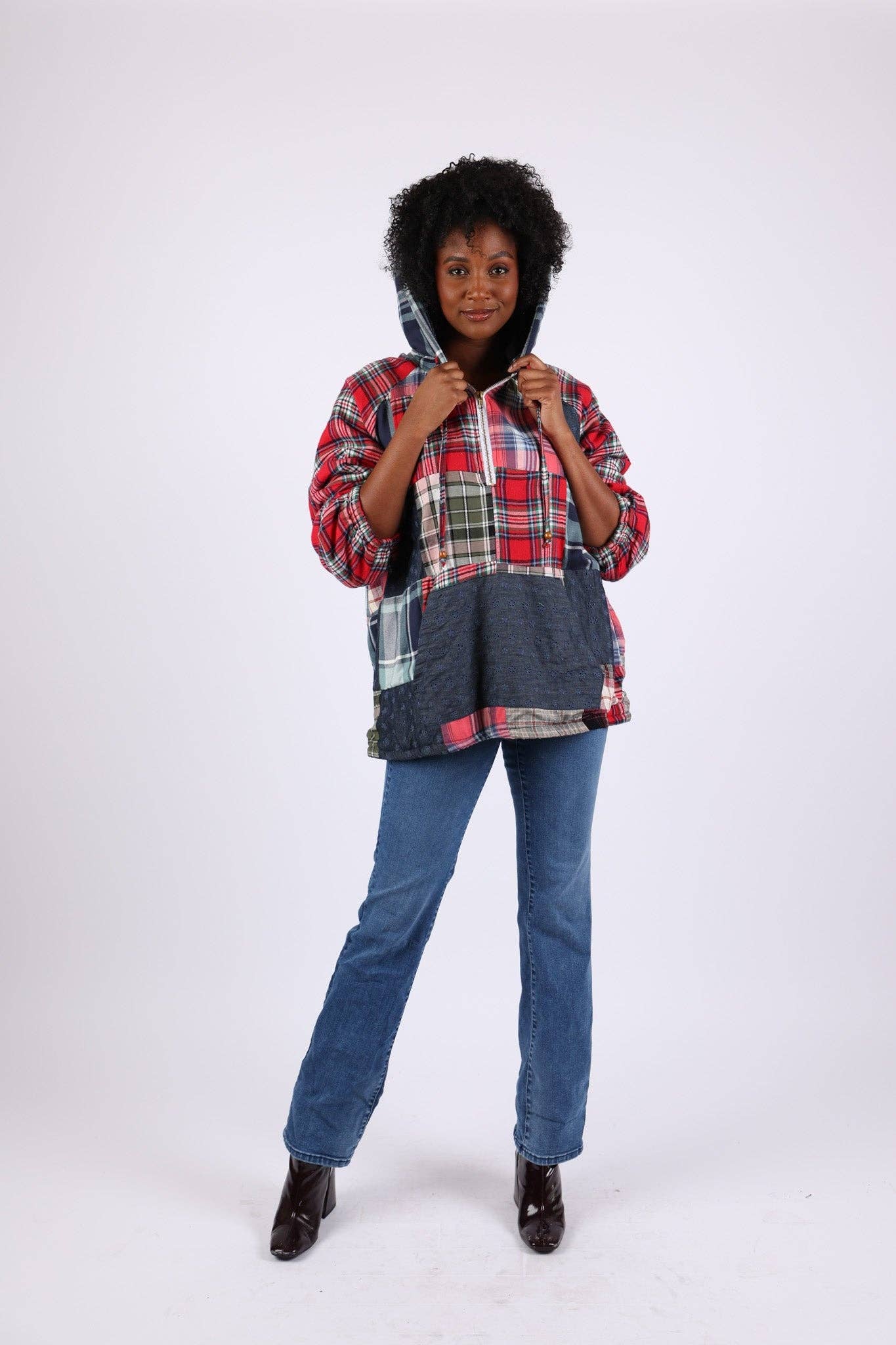 Sacred Threads – wholesale Jacket – Women's – Denim Plaid Pullover Hoodie Jacket9