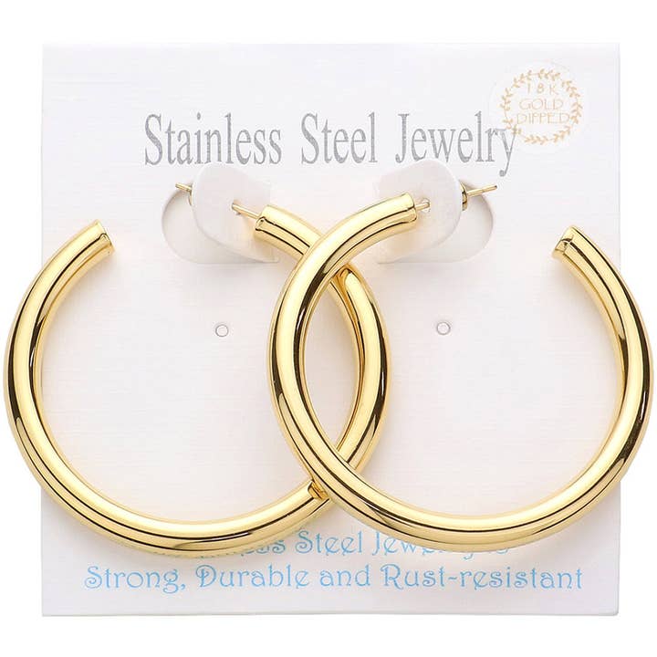 Wona Trading, Inc. - Wholesale Hoop Earrings - 18K Gold Dipped Stainless Steel Hoop Earrings