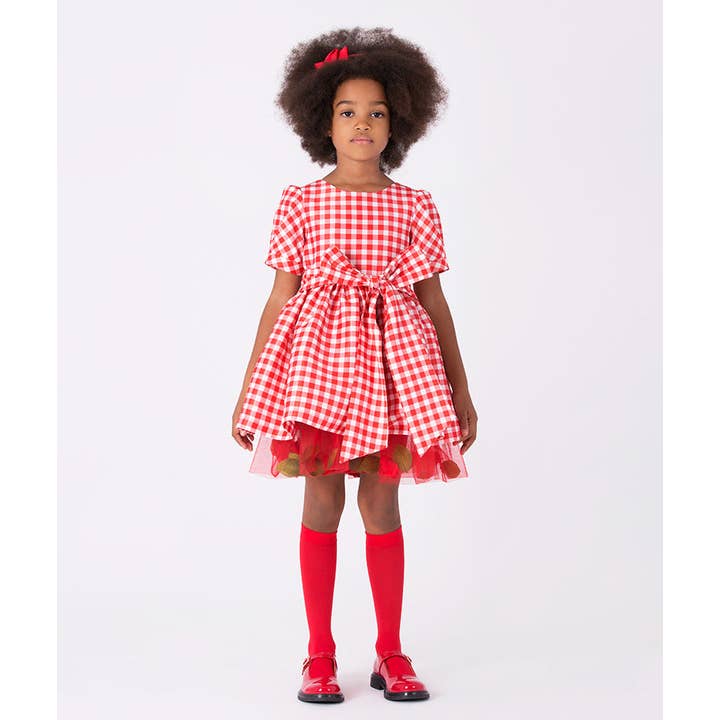 3D Petals Plaid Dress for wholesale by Mama Luma