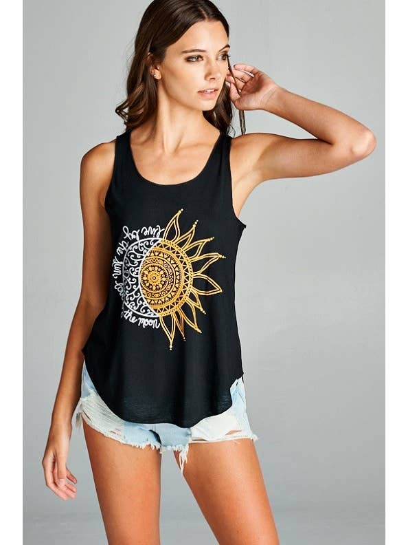 LA Soul - Wholesale Tank Top - Women's - Henna Half Moon & Half Sun Graphic Tanktop