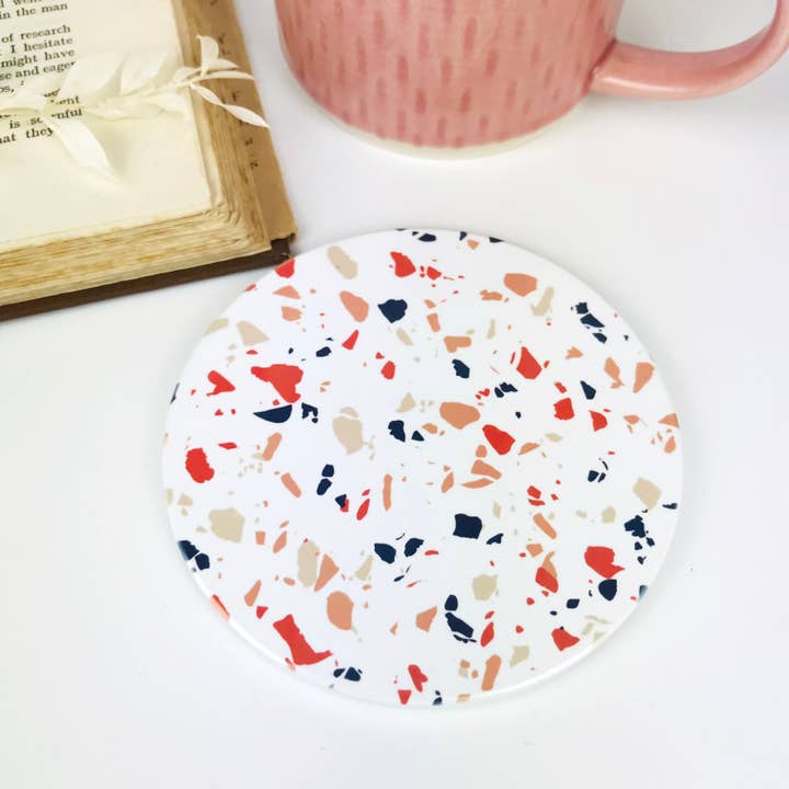 Rust Neutrals Round Terrazzo Style Coasters for wholesale by The Abstract Bee