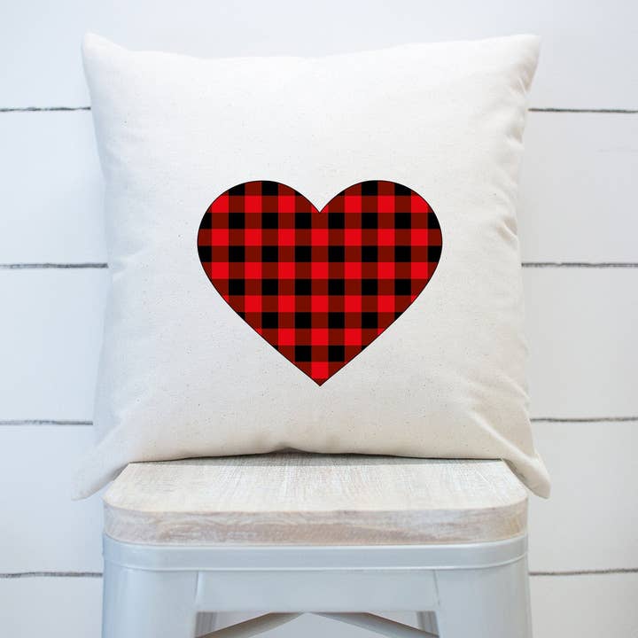 Red Buffalo Plaid Heart Pillow Cover Valentines Day Decor for wholesale by Rising Tide Vintage