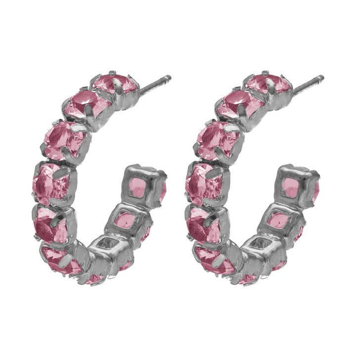 Boucles d'oreilles créoles Jade 21mm cristal en Argent plaqué rhodium pour la vente par Victoria Cruz