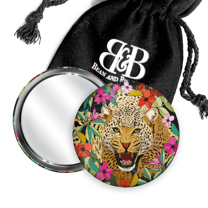 Leopard Wild Cat Pocket Mirror - UK Made - Colourful Gift for wholesale by Bean and Bemble