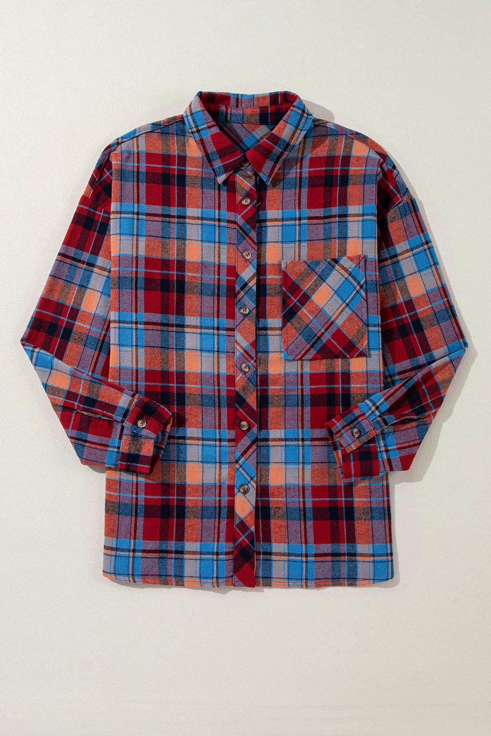 Red Retro Plaid Button-Down Shacket – Casual Western Layering Piece for wholesale on Faire2