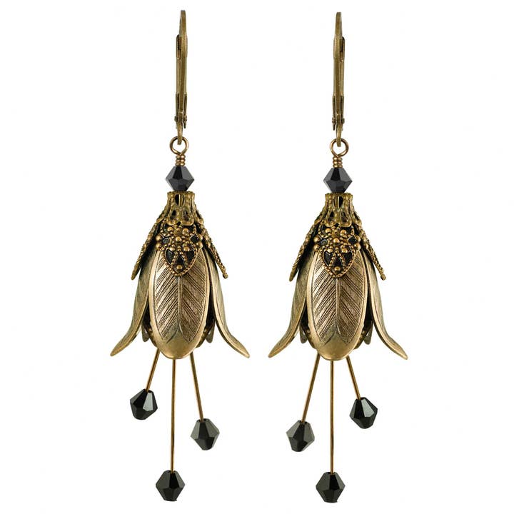 NoMonet - Wholesale Dangle Earrings - Flower Fairy: Painted Mystic Lily Flower Earrings w Crystals