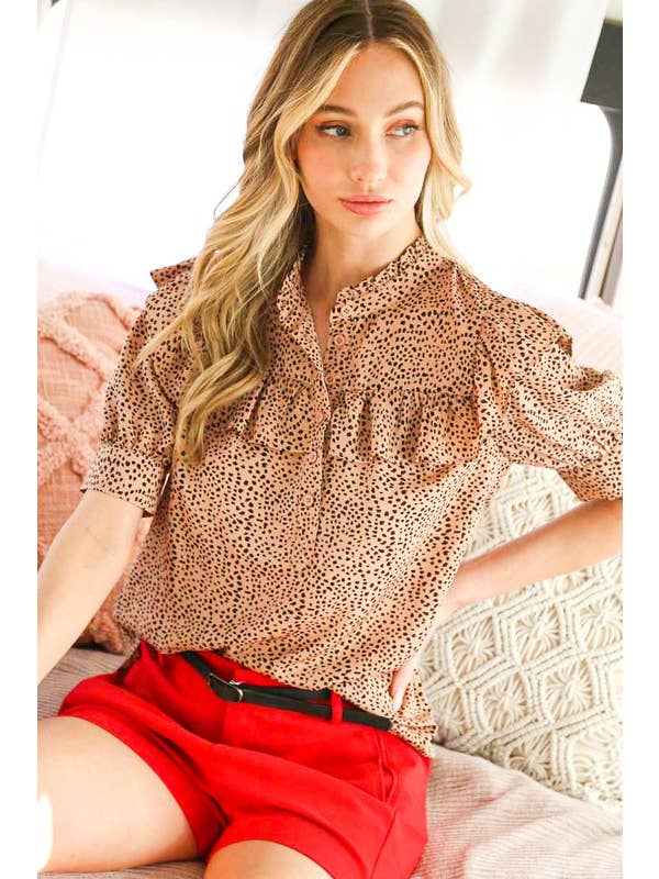 Vine & Love - Wholesale Blouse - Women's - Ruffled Neck Short Puff Blouse Top VT702798