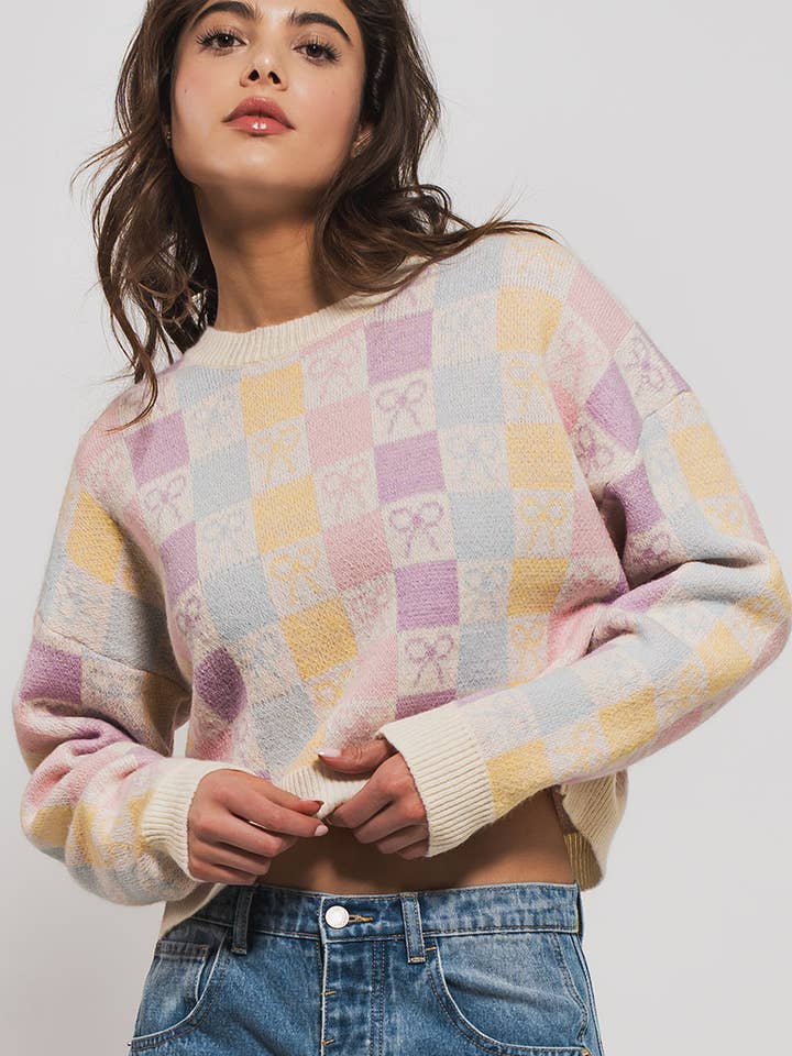 Urban Daizy - Wholesale Knit Sweater - Women's - Pretty Pastel Knit Bow Sweater