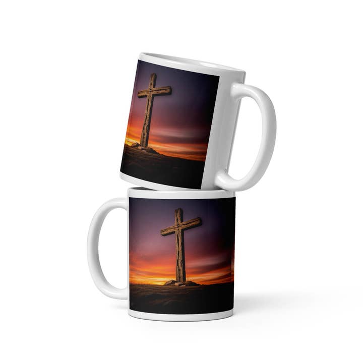 Christian Cross White glossy mug for wholesale by Grow Your Faith
