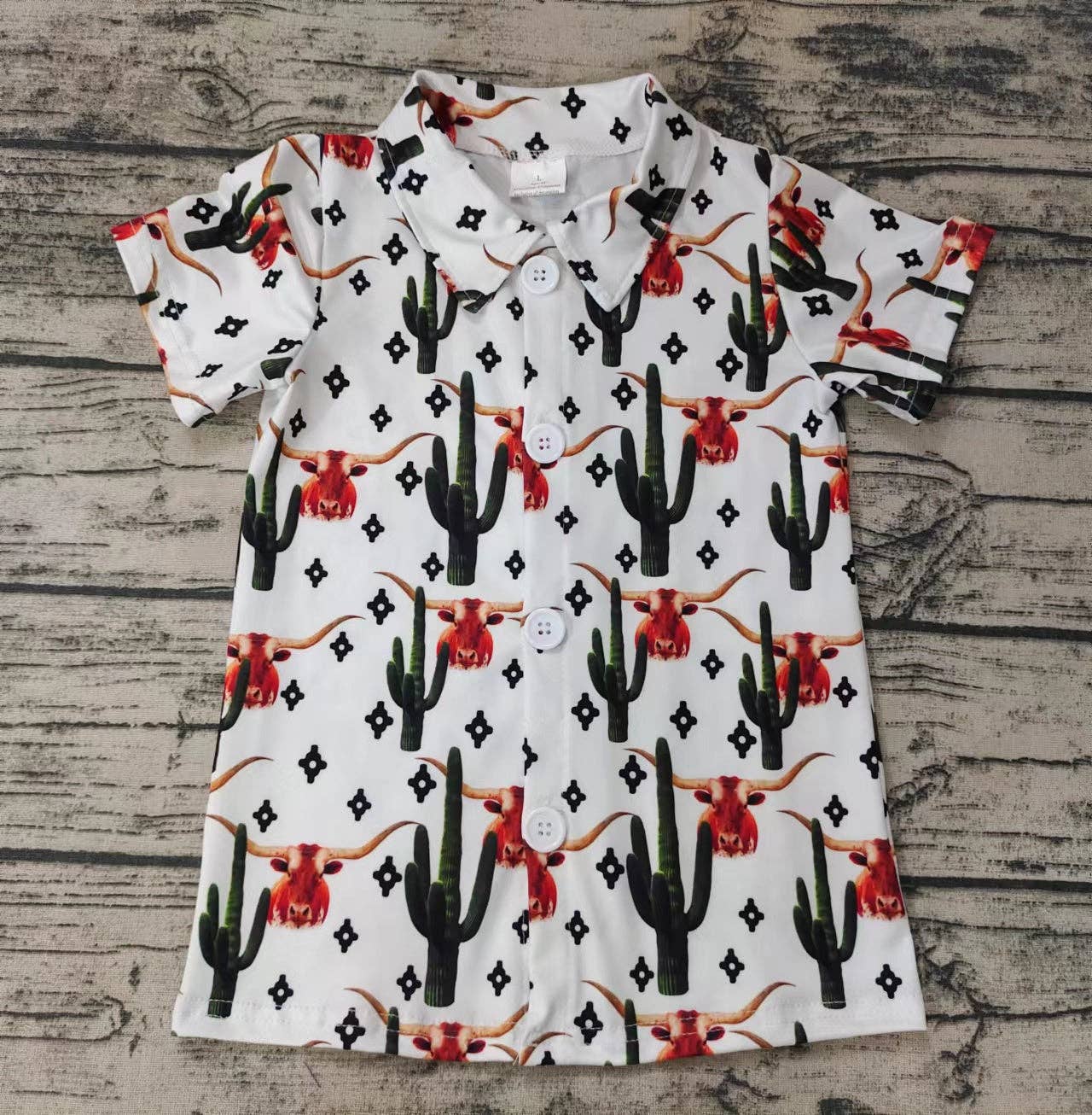Aier Wholesale - Vente Chemise à col boutonné – enfant - Chemises western à motif cactus pour bébé garçon1