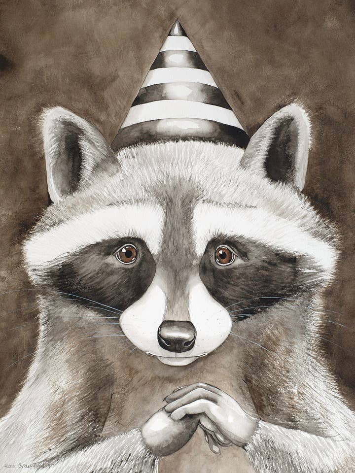 Masquerade Raccoon Giclee Art Print From Watercolor for wholesale by Katie Crawford Art