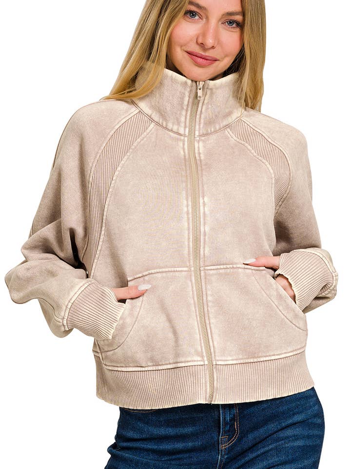 ..0731 Acid Wash Zip Up Fleece Jacket SI-26843 for wholesale by 42POPS