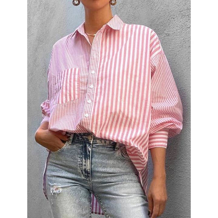 Sheer Trend - Vente Chemise à col boutonné – femme - Blouses et chemises à col à revers à rayures amples et urbains3