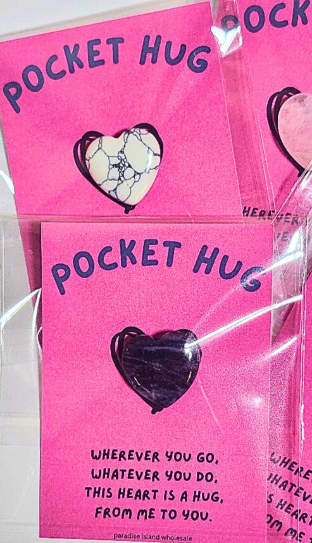 Paradise Island Gold and Silver - Wholesale Encouragement Card - Pocket Hug Card w/ Stone Heart – 10 Pack Hug from Me to You1