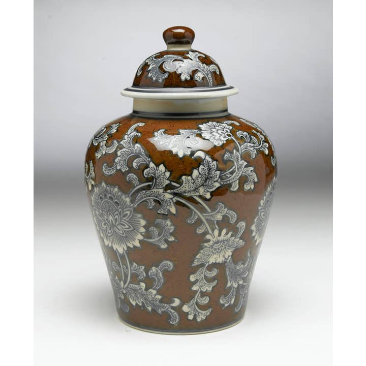 AA Importing - Wholesale Decorative Jar - Brown And Gray Floral 10" Ginger Jar