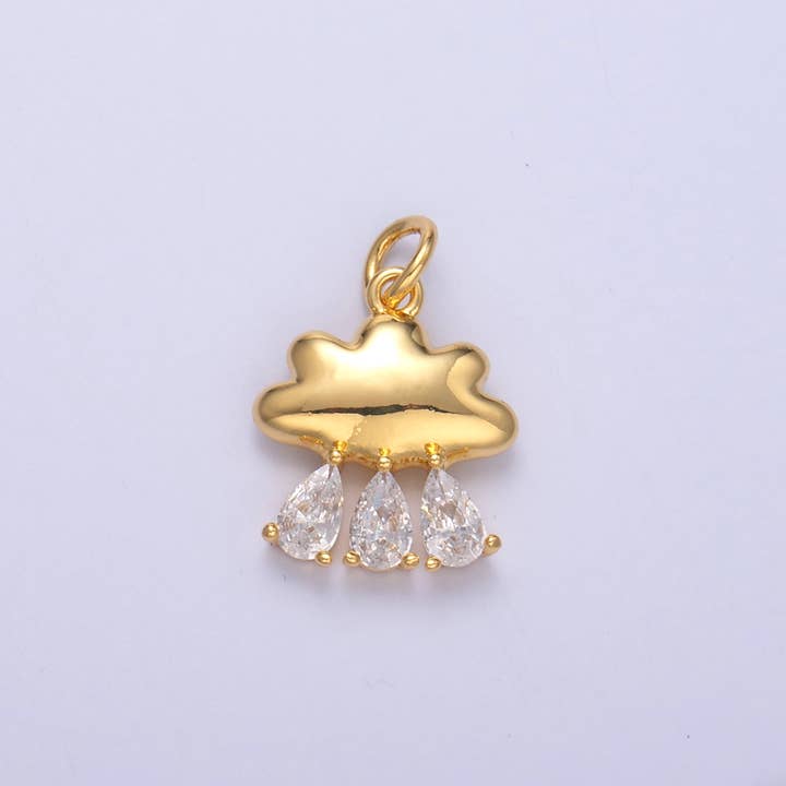 Aim Eternal - Wholesale Individual Charm/Pendant - 24K Gold Filled Triple Raindrop CZ Cloud Charm in Gold & Silver | C0574
