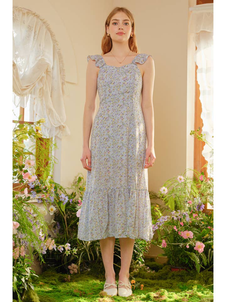 ROSIE POSIE - Wholesale Dress - Women's - RP2395 - Blue Blossom Print Long Dress1