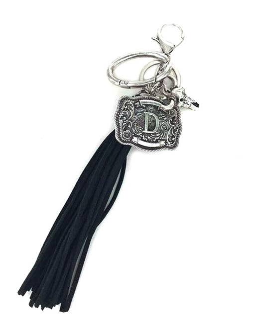 Snowing West - Wholesale Keychain - Unisex - Western Belt Buckle Initial Black Tassel Keychain3