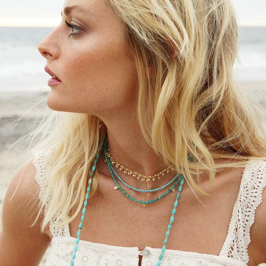 gold & gray - Wholesale Beaded/Pearl Necklace - Turquoise & Gold Drops Necklace1